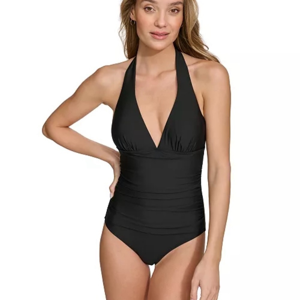 NWT DKNY Women's Tie-Back Halter-Style One-Piece Swimsuit XXL